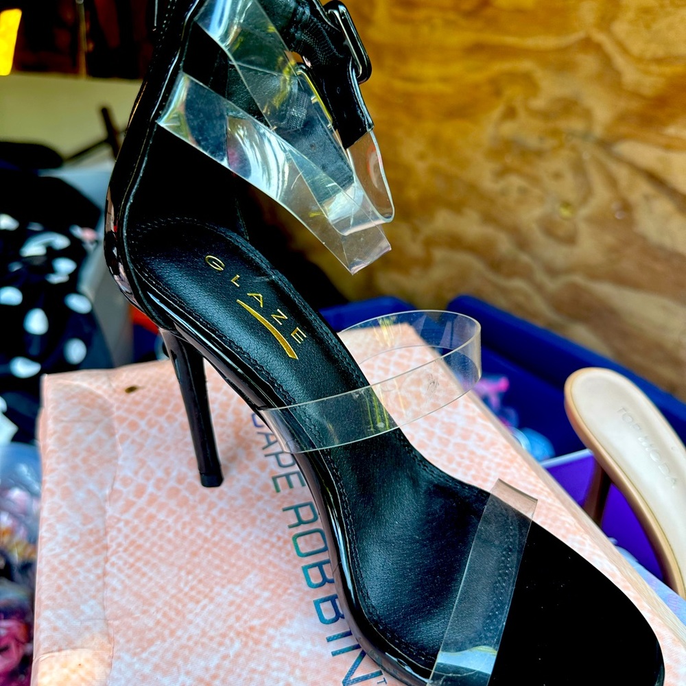 Black and Nude color clear scraps heels